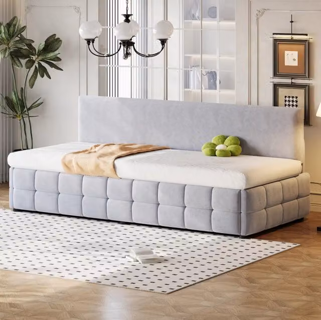 Letto singolo imbottito 90x200 cm grigio chiaro con vano idraulico