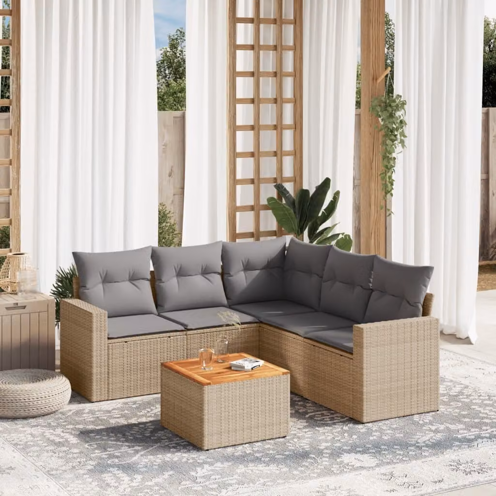 Maison Exclusive - Set Divano da Giardino 6 pz con Cuscini Beige Misto Polyrattan
