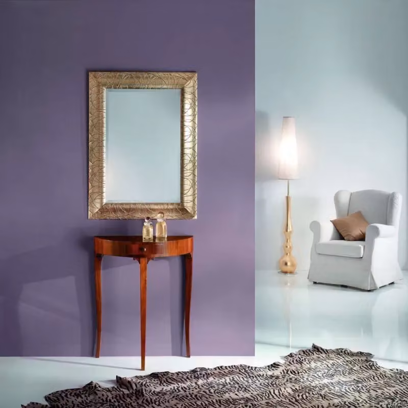 Consolle in legno con un cassetto e intarsio abstract di Mobili 2G, color noce, L: 66 cm, P: 32 cm, H: 80 cm – 3