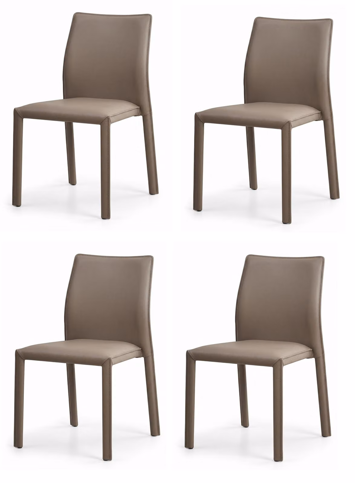 Set di 4 eleganti sedie da pranzo, color beige tortora, in stile pelle imbottita