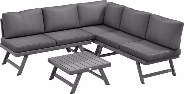 Set da giardino Outsunny a L composto da 4 pezzi con divani, poltrona d'angolo e tavolino, colore grigio