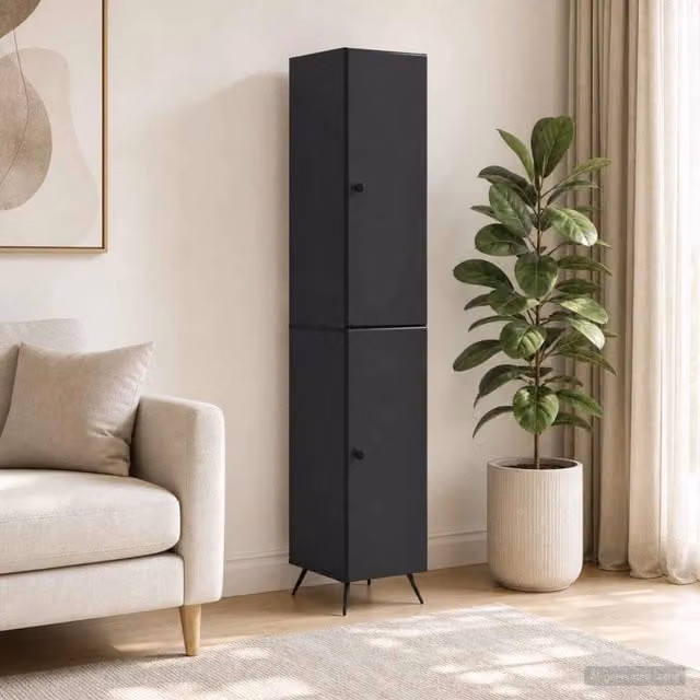 Set di 2 armadi a muro vidaXL in MDF nero opaco con ante a battente e ripiani interni per soggiorno o ufficio – 1