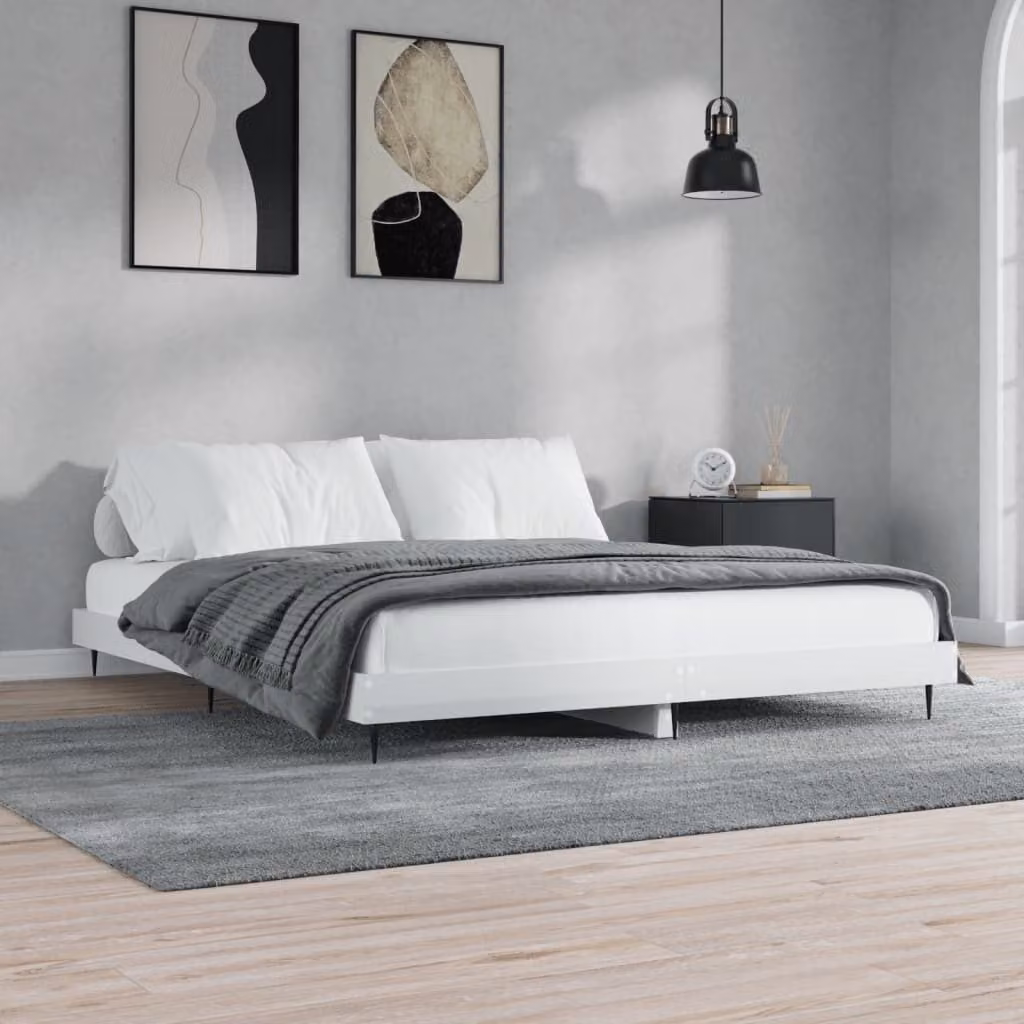 The Living Store Struttura letto bianca lucida 200x200 cm in materiale ligneo