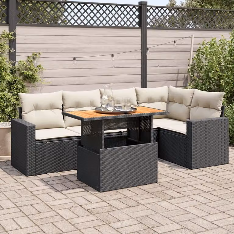 Maison Exclusive - Set da giardino 6 pezzi con cuscini in polyrattan nero