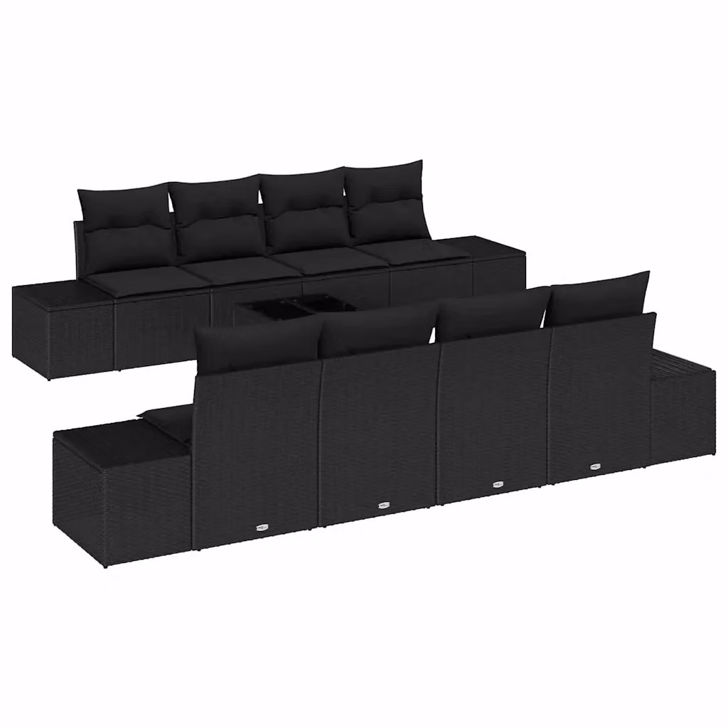 Set Divano da Giardino vidaXL 8 pz in Polyrattan Nero con Cuscini e Tavolino – 2