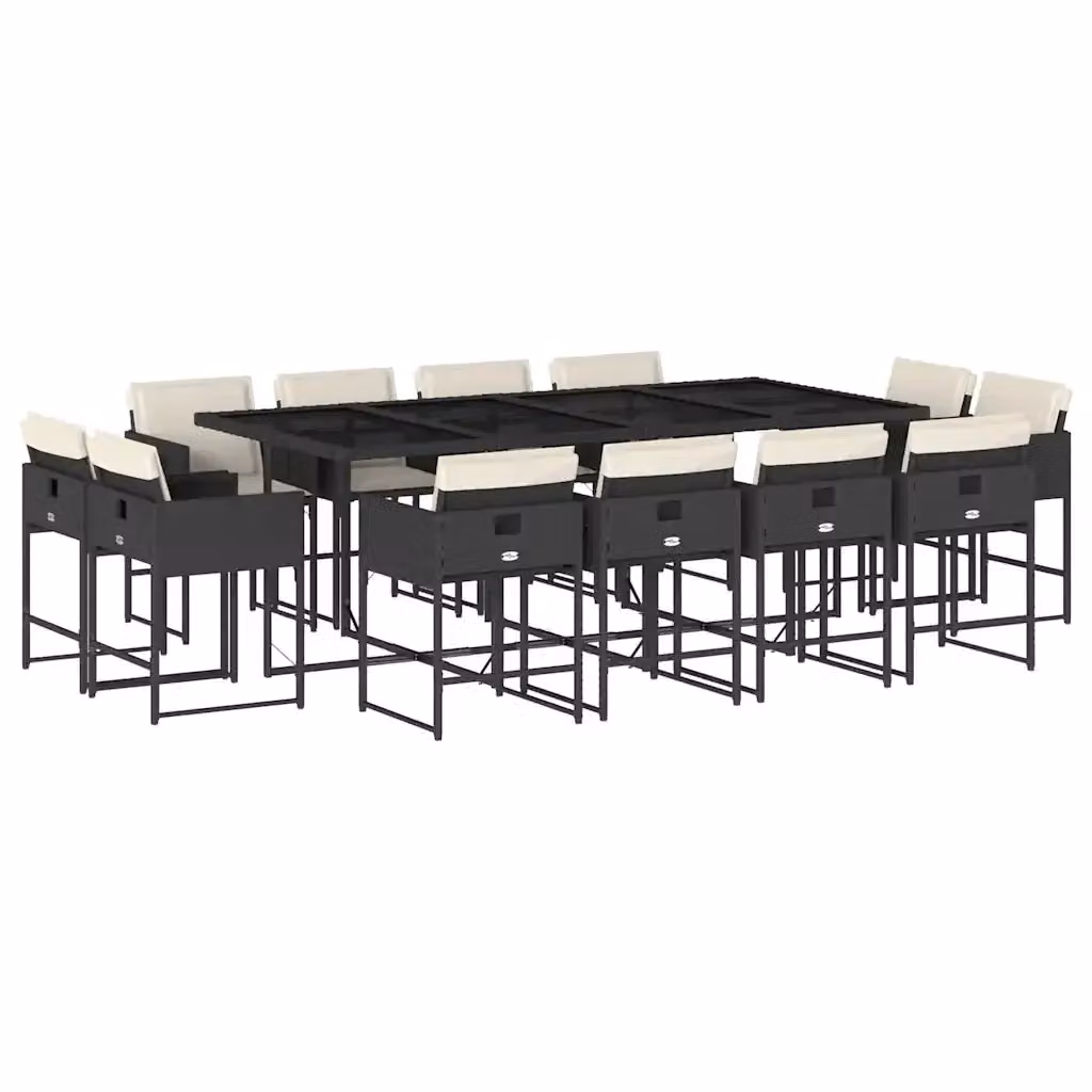 Set da pranzo da giardino vidaXL in polyrattan nero con cuscini e tavolo in vetro per 13 persone – 2