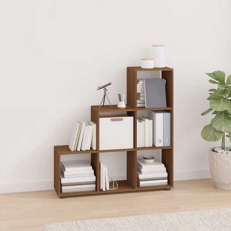 Libreria a scala vidaXL in legno multistrato e MDF, colore rovere marrone, Altezza: 107 cm