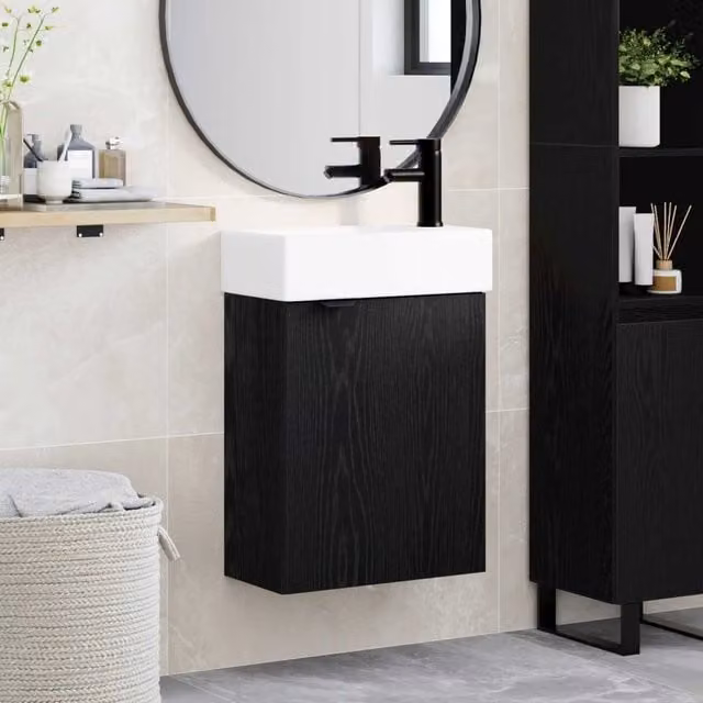 Mobile bagno moderno vidaXL sospeso con ante a battente in bianco e nero L/P/H: 45,5 x 22,5 x 84 cm