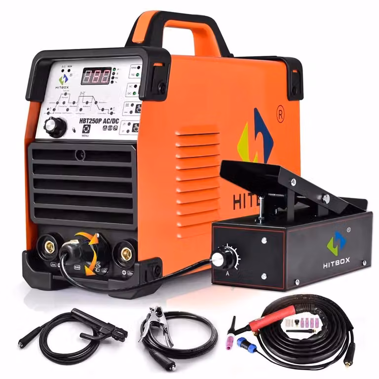 Saldatrice TIG/MMA - HBT250P AC/DC - 200 A - TIG ad alta frequenza - a impulsi - con pedale - 220 V - Oro