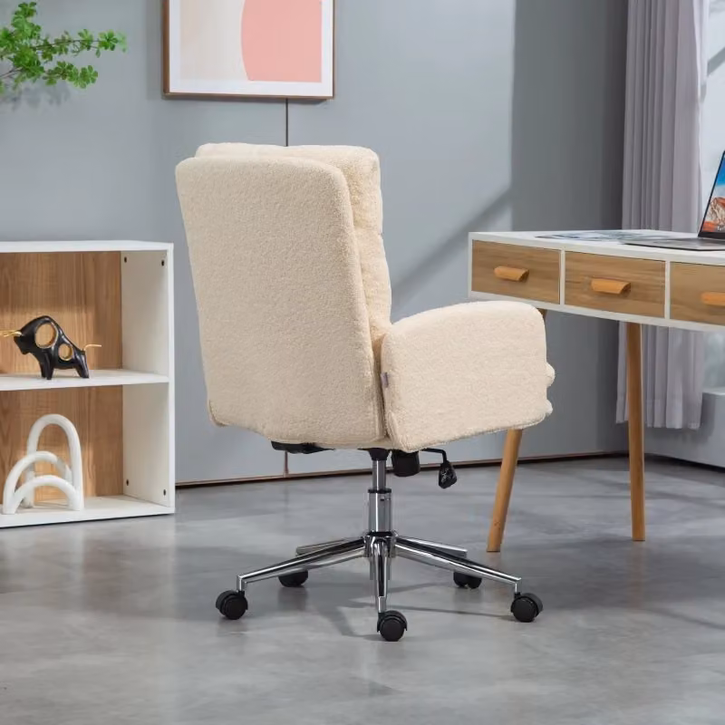 Sedia da ufficio ergonomica girevole WISHDOR in tessuto bouclé beige con braccioli e ruote per home office – 2