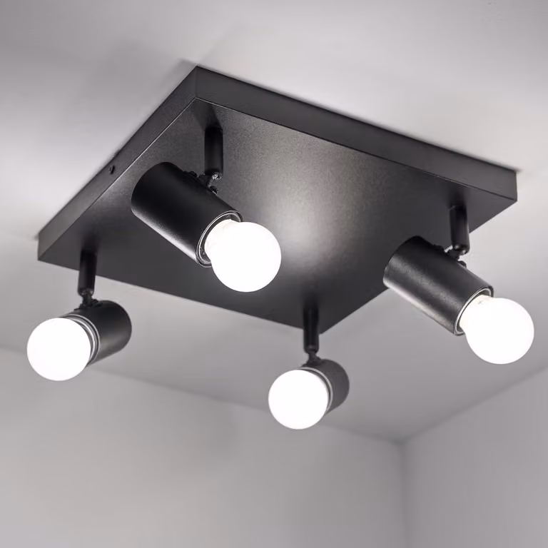 Plafoniera LUMILED plafoniera orientabile plafoniera a 4 luci spot da soffitto, ruotabile colore nero opaco 4x attacco E27 max.12W IP20 230V spot da soffitto