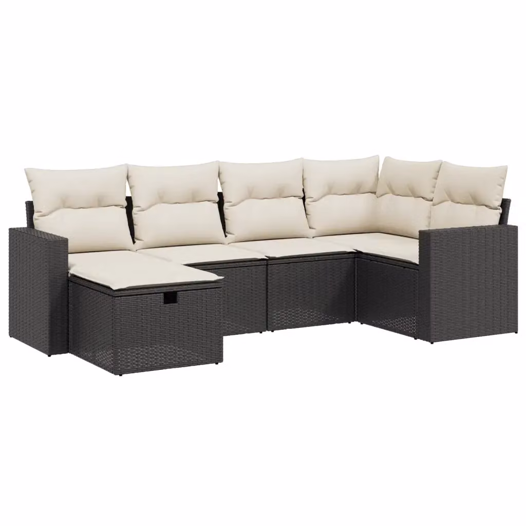 Set Divano da Giardino a L vidaXL 6 pz in Polyrattan Nero con Cuscini Imbottiti e Rivestimenti Rimovibili – 2