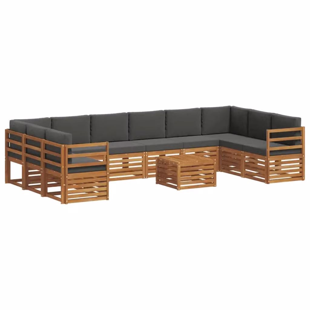 Set di divani da esterno moderno vidaXL in legno di acacia, 11 pezzi, colore Antracite e Marrone – 2