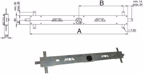 Serratura Bascule con Spranga e Cilindro 156B Moia colore argento