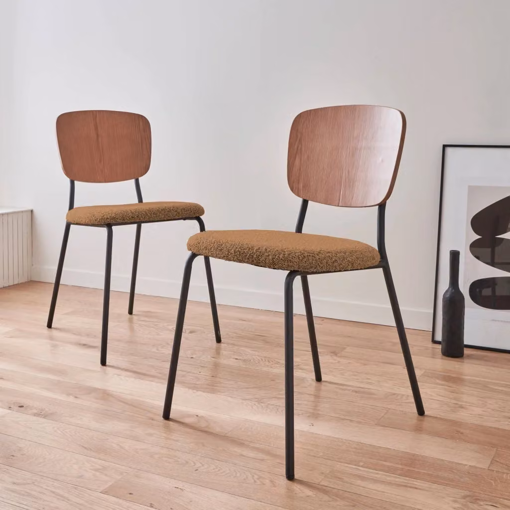 Set di 2 sedie moderne Sweeek in tessuto bouclé e legno con gambe in metallo, colore giallo – 2