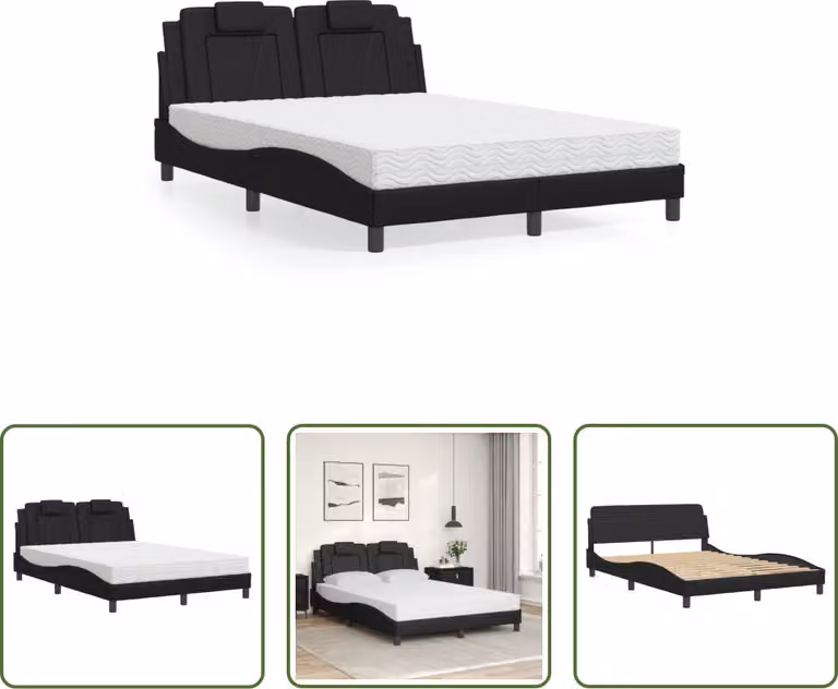 The Living Store Letto con materasso nero 140x190 cm in ecopelle