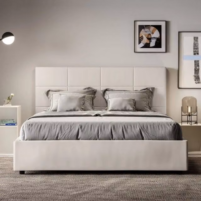 Letto imbottito Letto Matrimoniale alla Francese 150x210 cm Mika - Bianco,Similpelle,Con rete