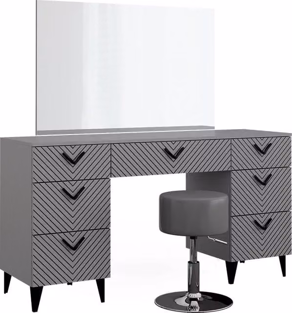 Tavolo da toeletta Anett Grigio 150 cm con specchio e sgabello Vicco