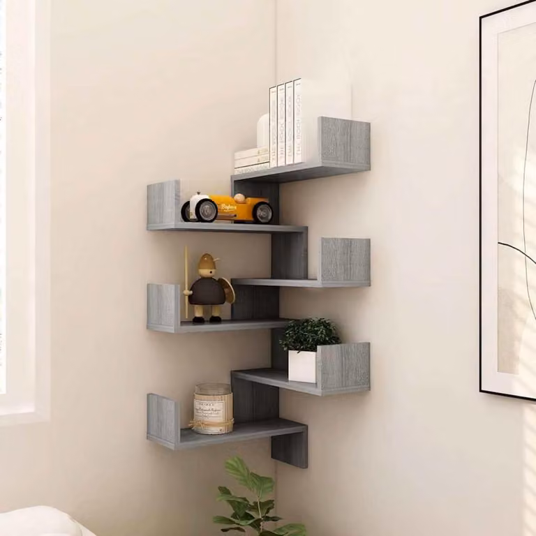 Mensola angolare a parete, realizzata in materiale composito, colore grigio Sonoma, confezione da 2 pezzi