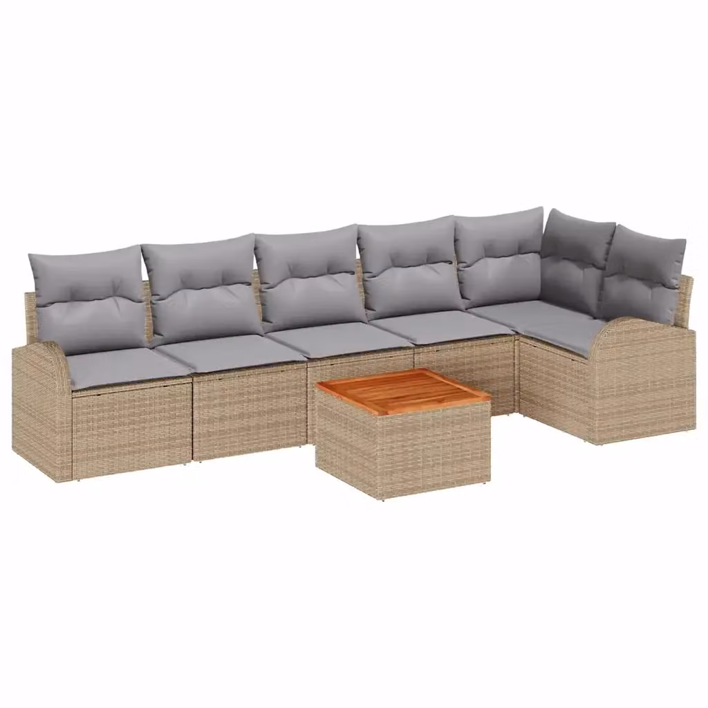 Set Divano da Giardino vidaXL 7 Pezzi a Forma di L in Polyrattan con Tavolino e Cuscini Beige e Grigio – 2