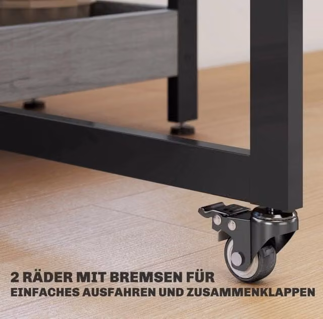 Tavolo da pranzo pieghevole in melaminico 133,4x80x75 cm grigio con 2 ripiani aperti per 2-4 persone