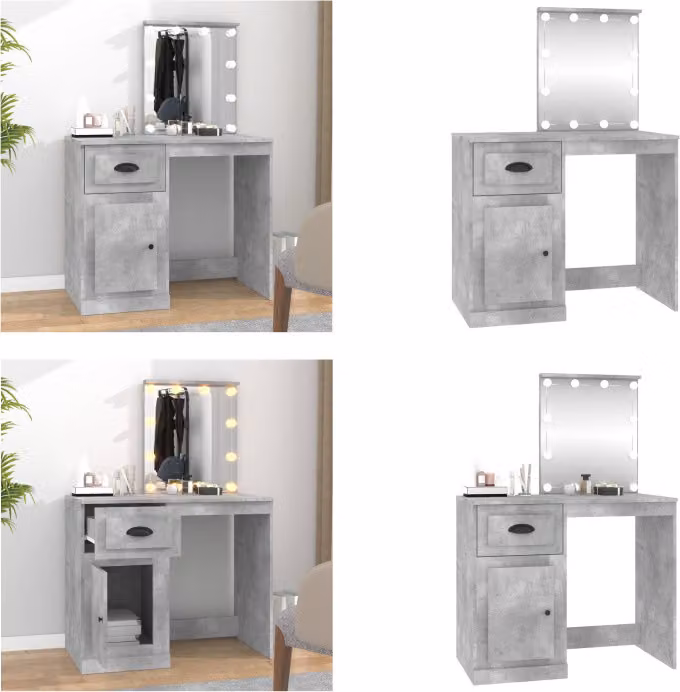 vidaXL Tavolo da toilette con LED grigio cemento 90x50x132,5 cm materiale a base di legno - Tavolo da toilette - Tavolo da trucco - Tavolo cosmetico - Tavolo da toilette