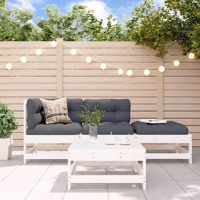 Set Salotto da Giardino vidaXL a Forma di L in Legno di Pino Bianco con Cuscini Inclusi