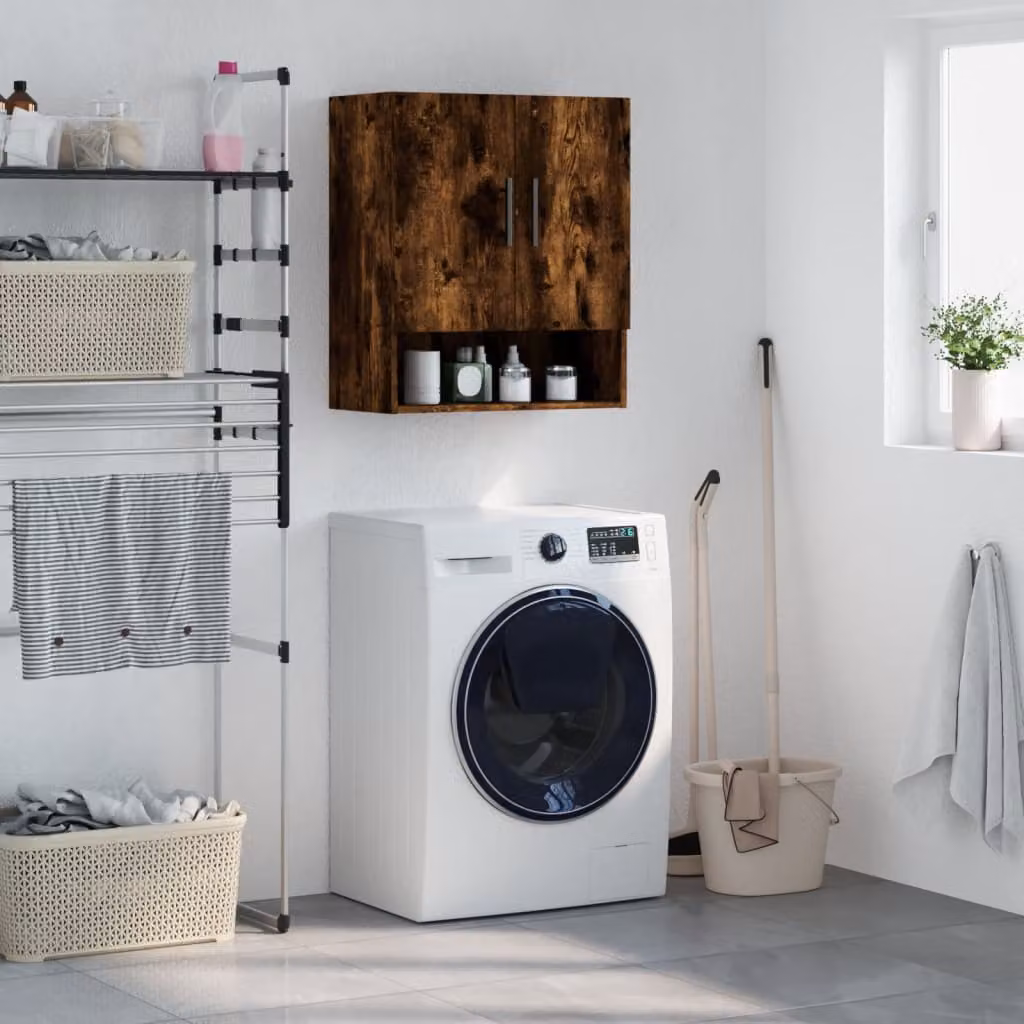 Armadietto a muro vidaXL in legno Rovere Fumo, design moderno con ante a battente e ripiani interni, L 60 cm, P 31 cm, H 70 cm