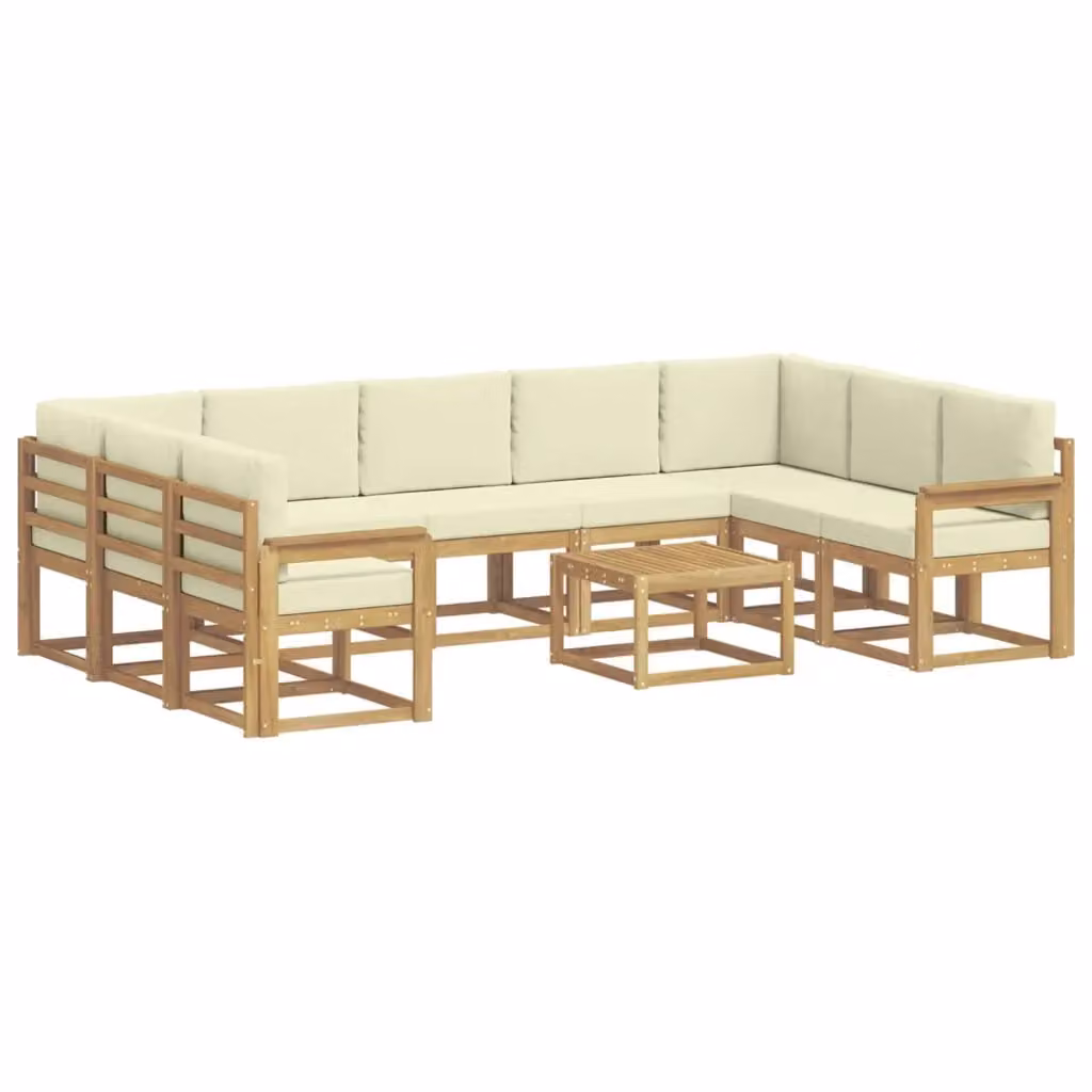 Set di divani da esterno a forma di L vidaXL in legno di acacia con cuscini bianchi e beige – 2