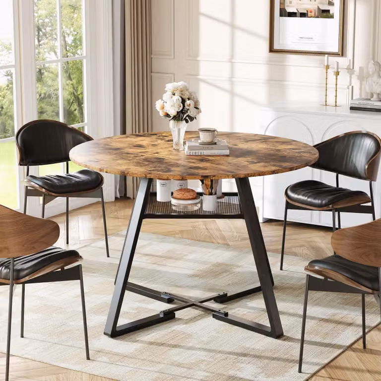 Tavolo rotondo - Nero con piano in legno effetto legno - 120 cm