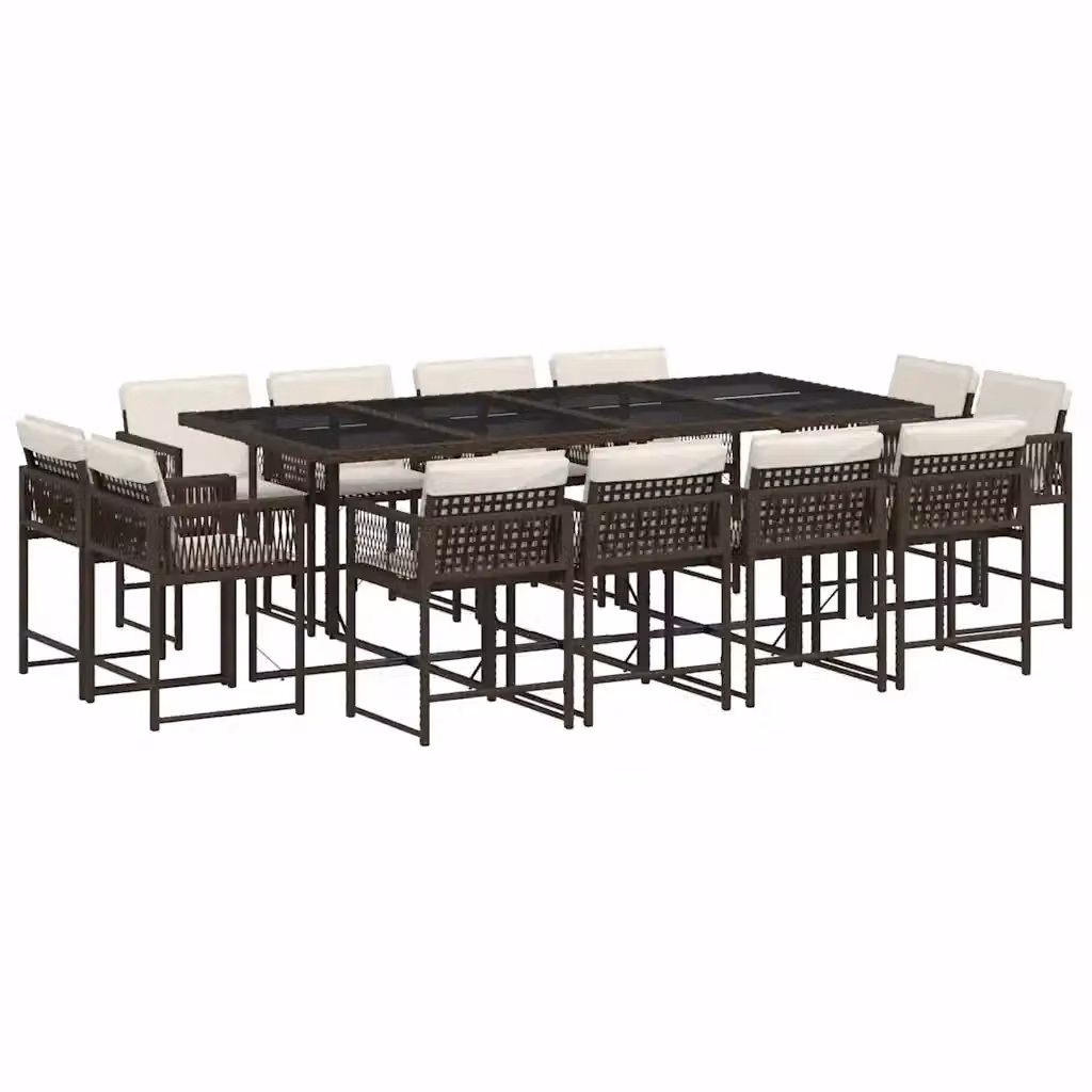 Set da pranzo da giardino vidaXL in polyrattan marrone con cuscini e tavolo in vetro per 13 persone – 2