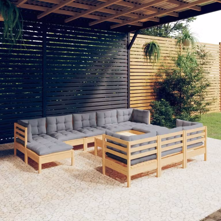 Maison Exclusive - Set Divani da Giardino 11 pz con Cuscini Grigi Massello di Pino