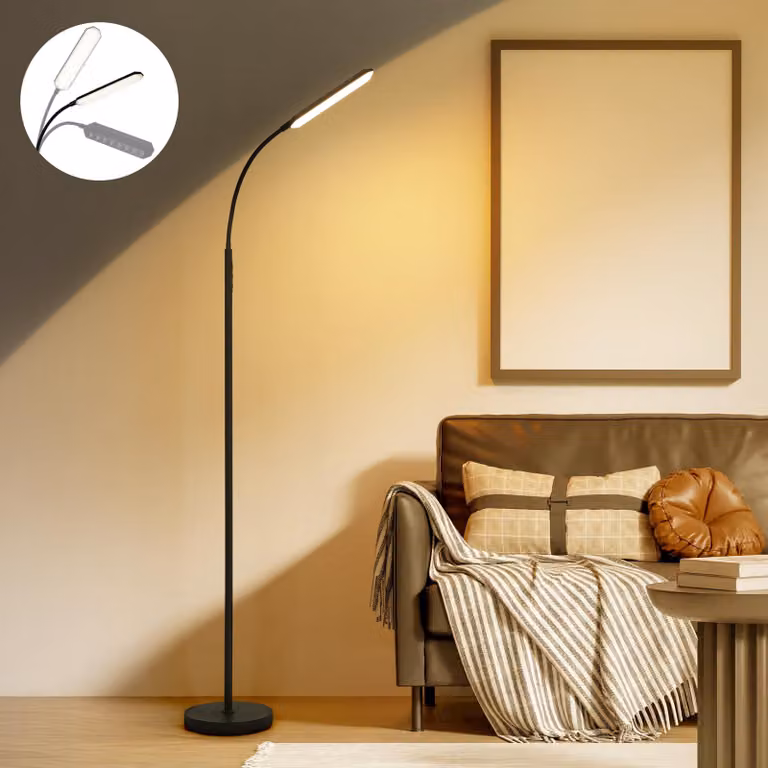 Lampada da terra a LED, dimmerabile, nera, con telecomando, altezza 175 cm