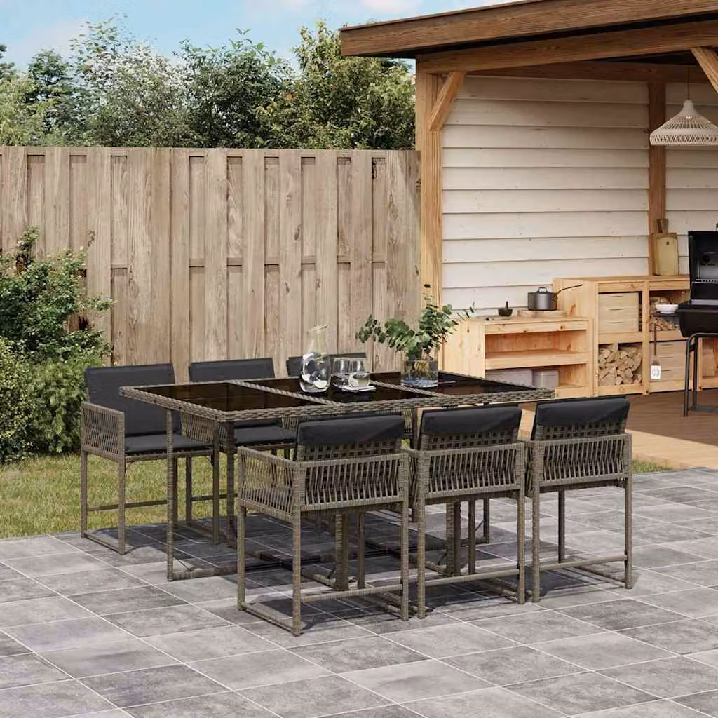 vidaXL Set da Pranzo da Giardino 7 pz in Polyrattan e Vetro Grigio e Nero – 1