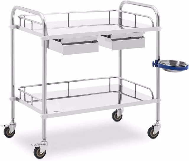 Carrello medico in acciaio inox 2 ripiani da 74 x 44 x 13 cm - 2 cassetti - 20 kg 14_0005849