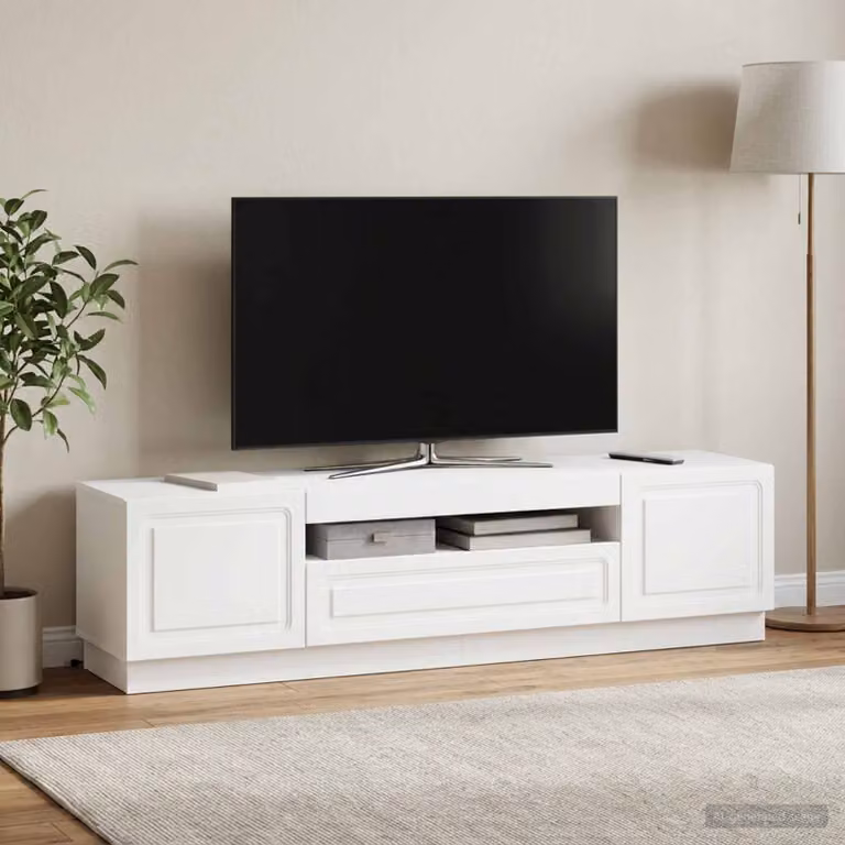 Mobile TV LED vidaXL Bianco e Legno, con illuminazione integrata e scomparti multimediali, L: 153,0 cm, P: 35,0 cm, H: 40,0 cm