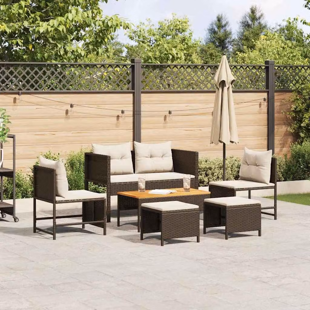Maison Exclusive - Set da giardino composto da 6 pezzi. Divano da giardino in rattan sintetico, color marrone e crema