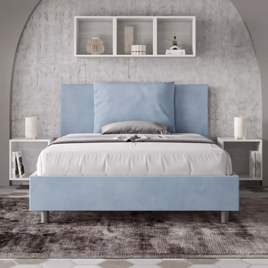 Letto matrimoniale Antea Ityhome imbottito con contenitore in microfibra azzurro L: 140 cm, P: 210 cm – 2