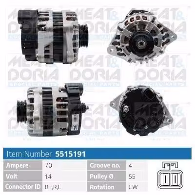MEAT & DORIA 5515191 Alternatore LiMa 70 A 14 V per HYUNDAI i10 (PA) e KIA Picanto (SA)