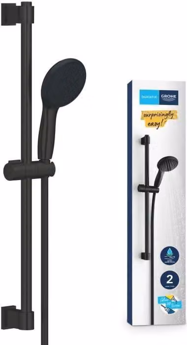 Set doccia GROHE Vitalio Start 110, 2 getti, barra 60 cm, flessibile 1,75 m, nero opaco, risparmio idrico