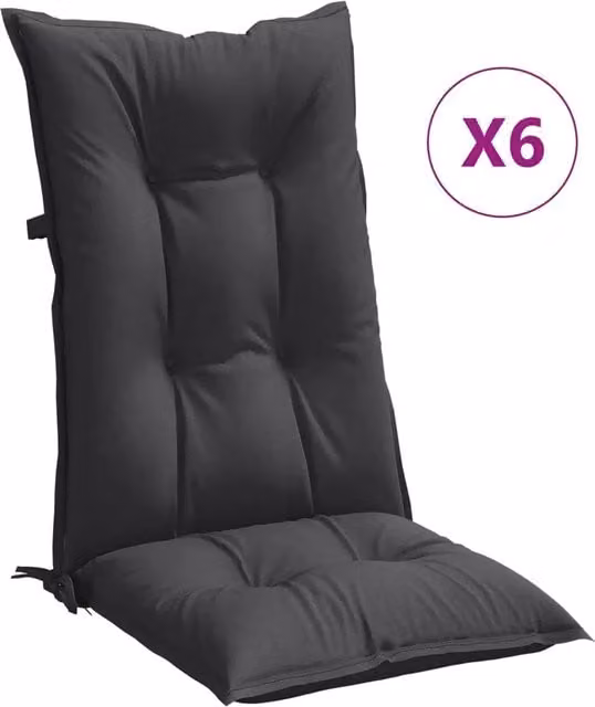 Set di 6 cuscini per schienale alto DESIGN IN in tessuto di poliestere, colore antracite, L 120 cm x P 50 cm x H 7 cm – 1