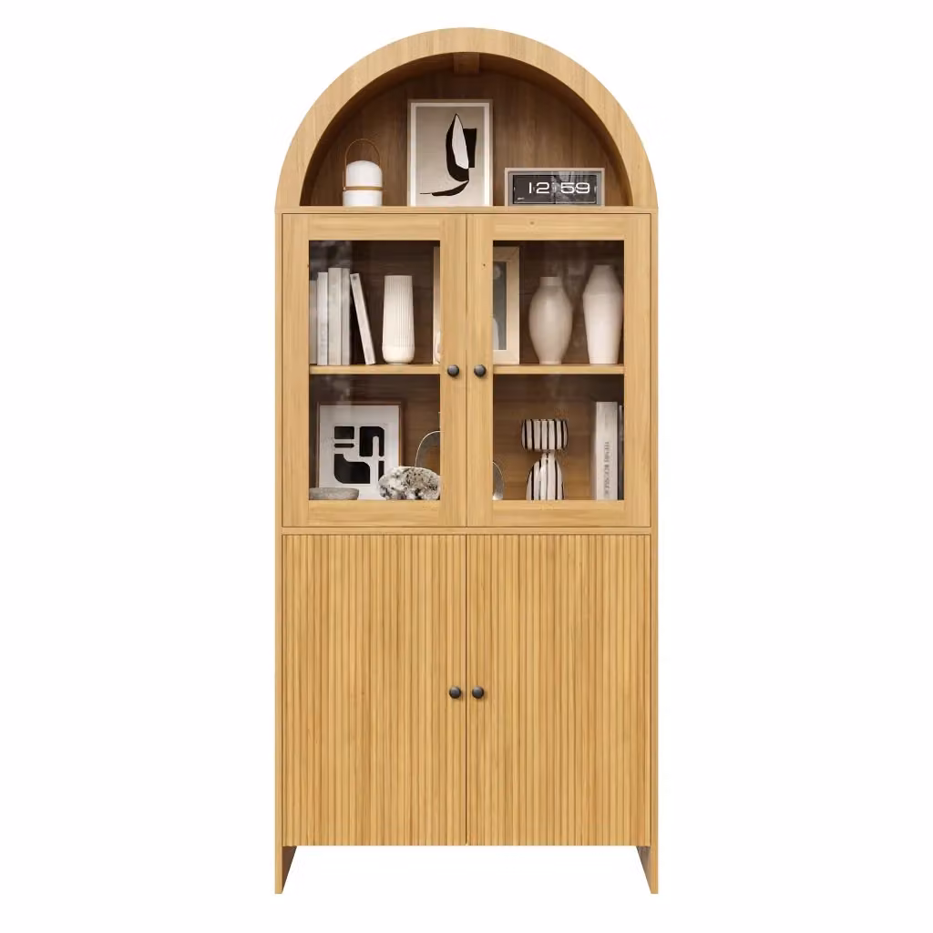 Credenza Chicfurn con 2 Ante in Vetro e Vano Contenitore per Sala da Pranzo o Soggiorno, Colore Naturale, L: 78 cm, P: 40 cm, H: 176 cm – 2