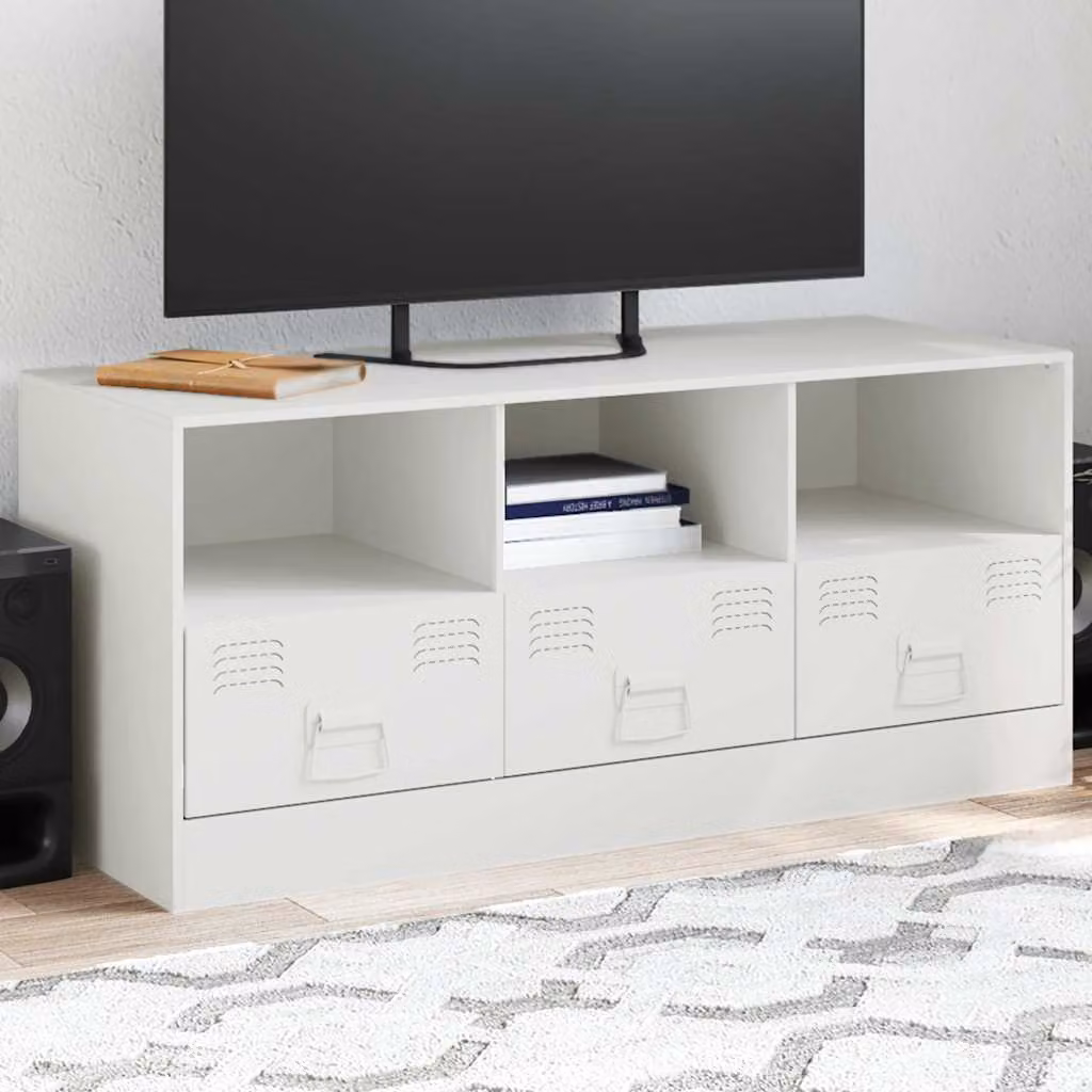 vidaXL Mobile Porta TV Bianco in Metallo e MDF L: 99 cm, P: 39 cm, H: 44 cm
