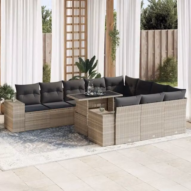 Set Divani da Giardino 11 pz con Cuscini in Polyrattan Grigio 3326873