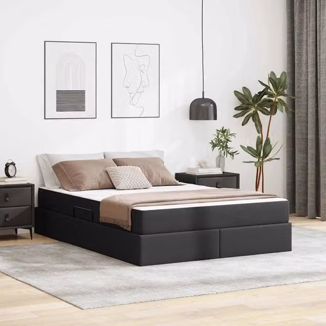 Letto con contenitore e materasso 2 pz Nero Pelle 3399612