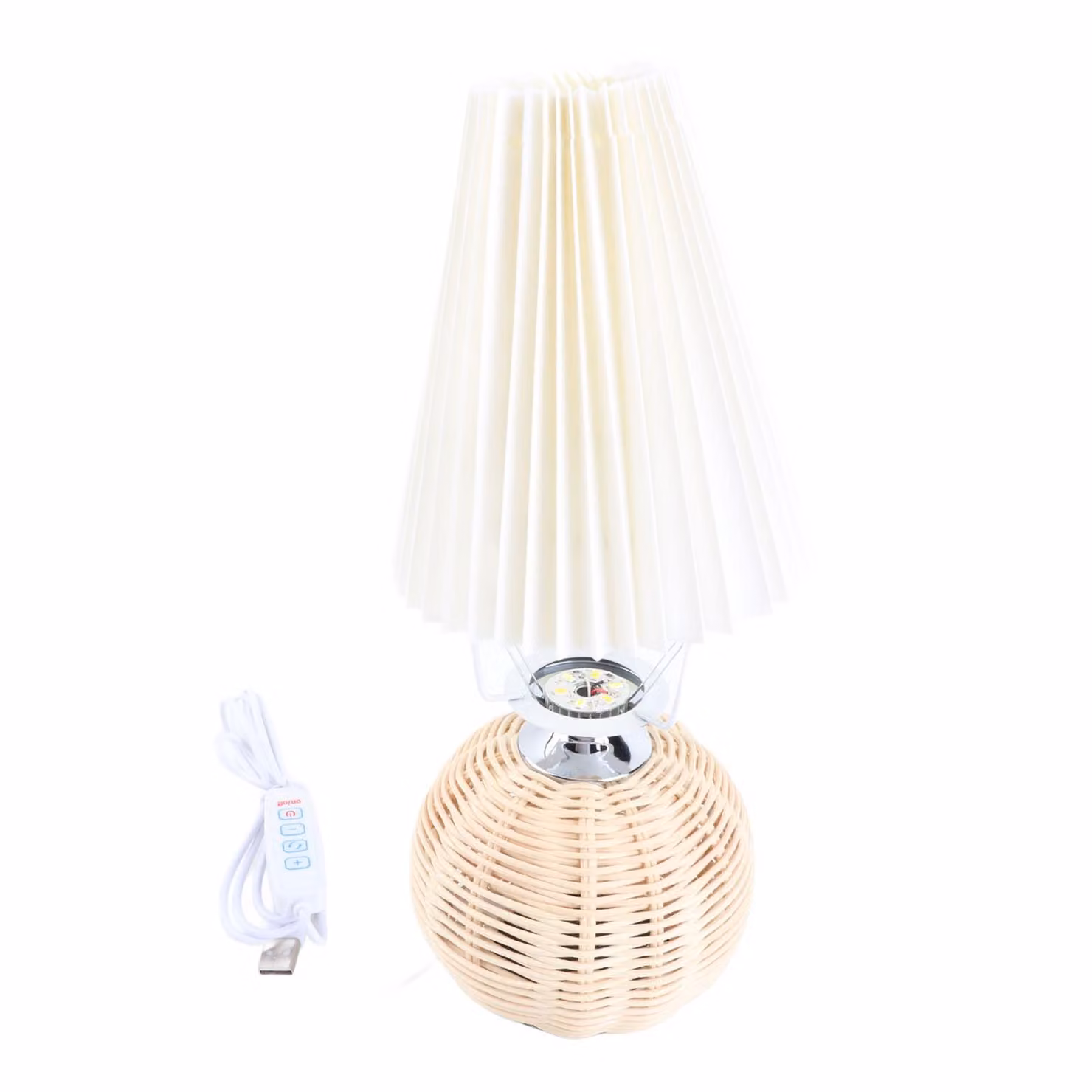 Piccola lampada da tavolo, comodino, mini, per camera da letto, soggiorno, da comodino, in rattan, plissettata, in stile vintage