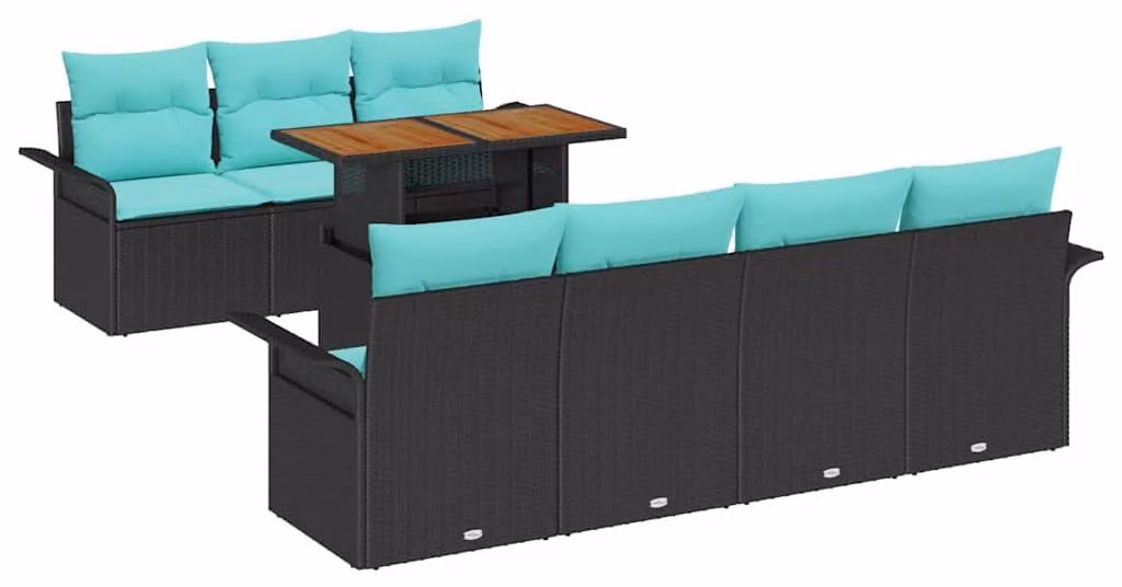 Set Divano da Giardino con archiviazione 8 pcs Nero Poly Rattan
