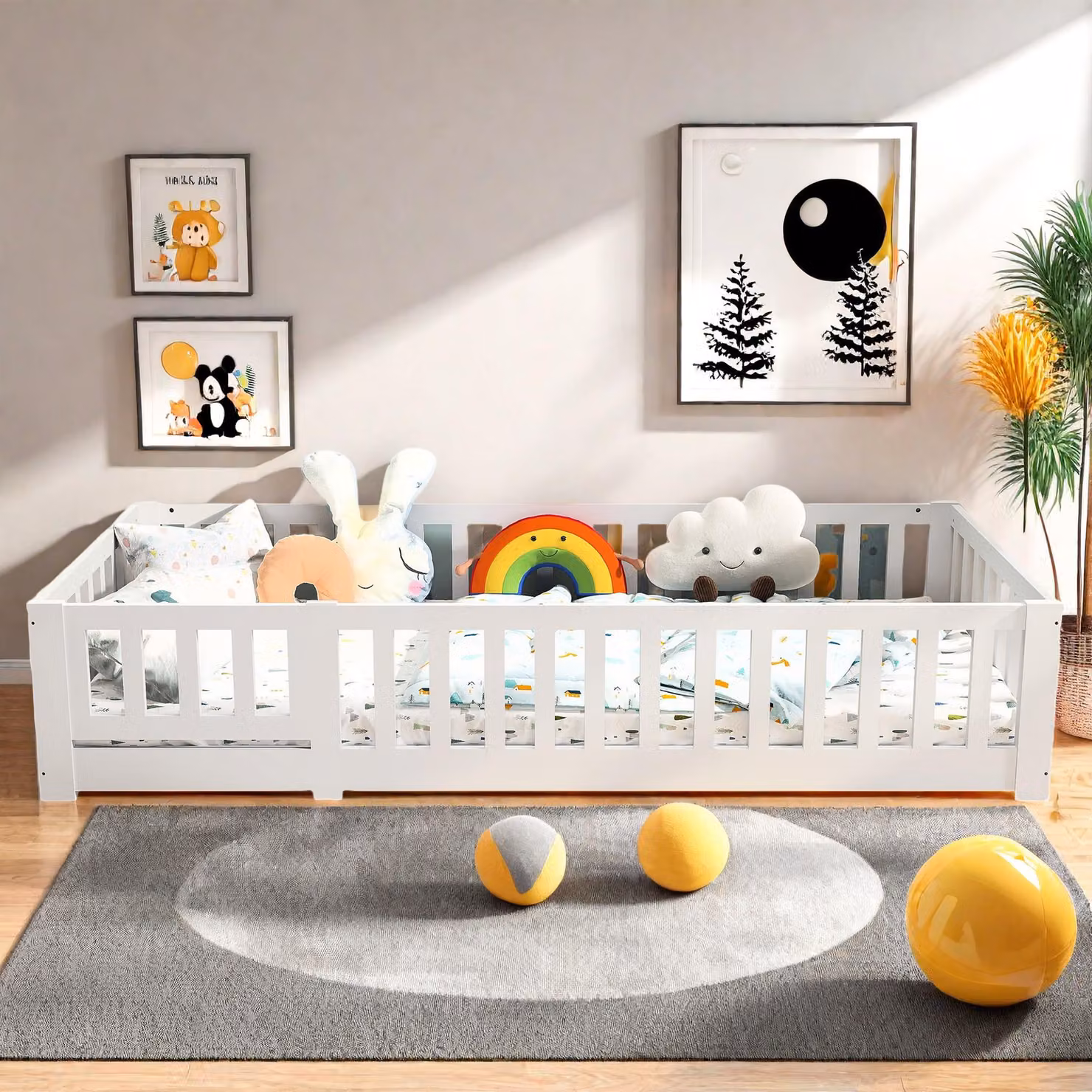 UnboxG Letto in legno massello 90x190 cm bianco – Letto singolo Letto per bambini Letto per ragazzi con rete a doghe, robusto telaio in legno