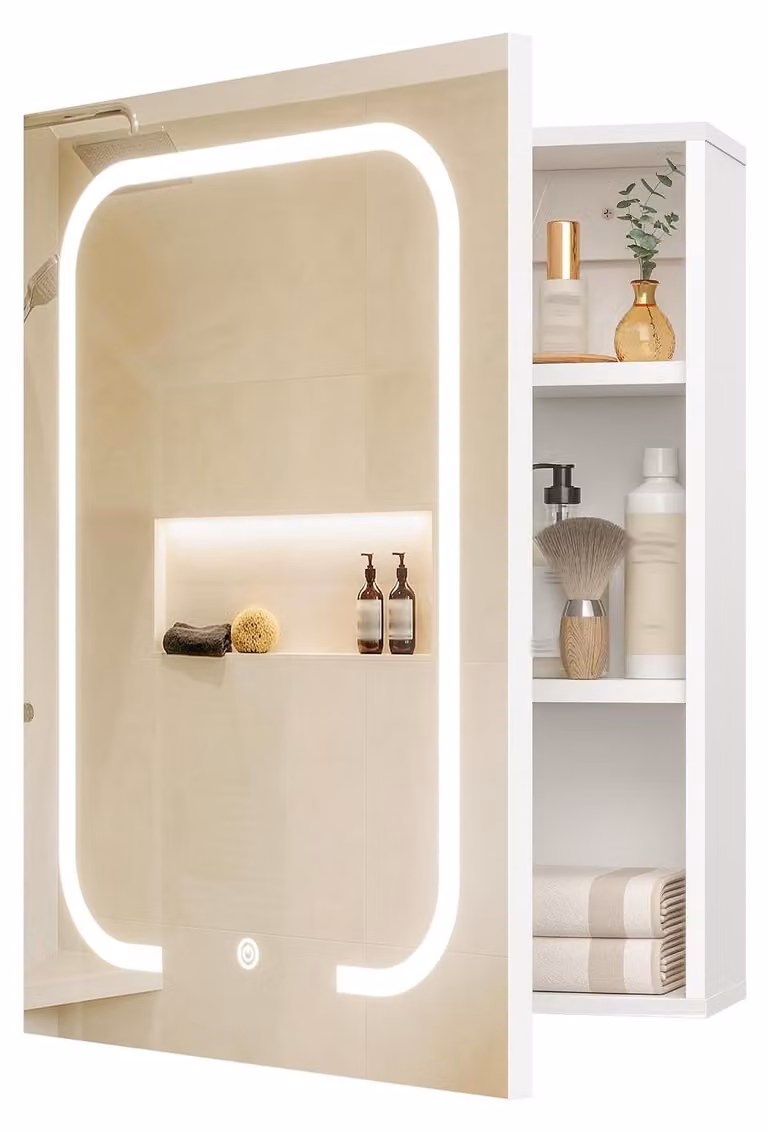 Armadio a specchio con 2 ante, bianco, 1 unità, per il bagno