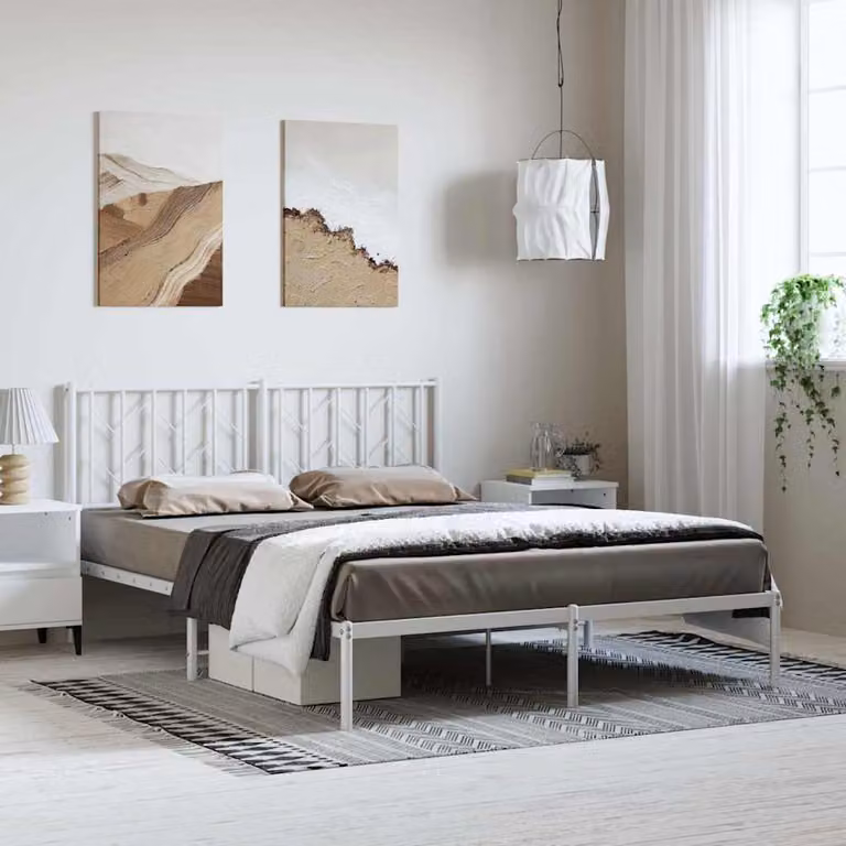 vidaXL Giroletto con Testiera in Metallo Bianco L/P: 150 x 200 cm